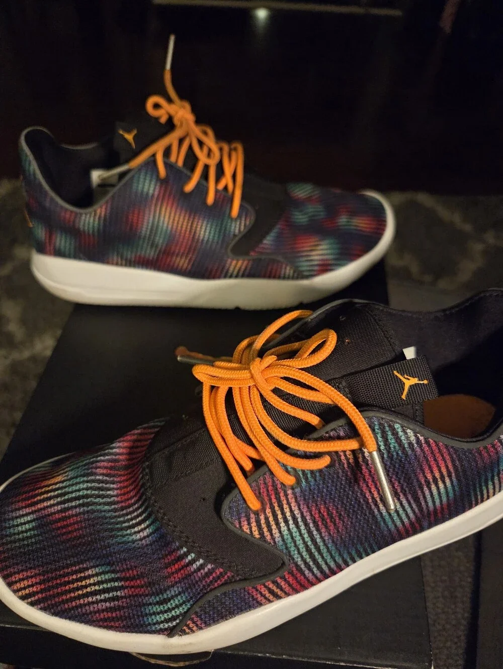 Jordan Low-Top Sneakers in Black with Orange Laces and Multicolor Upper